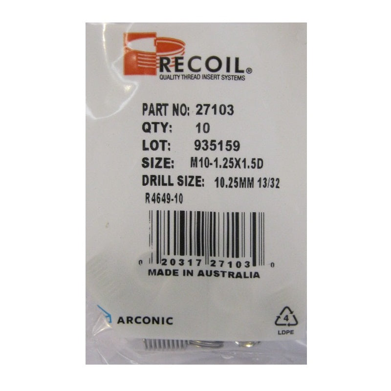 Recoil M10 x 1.0 x 1.5D Thread Repair Inserts - Packaging