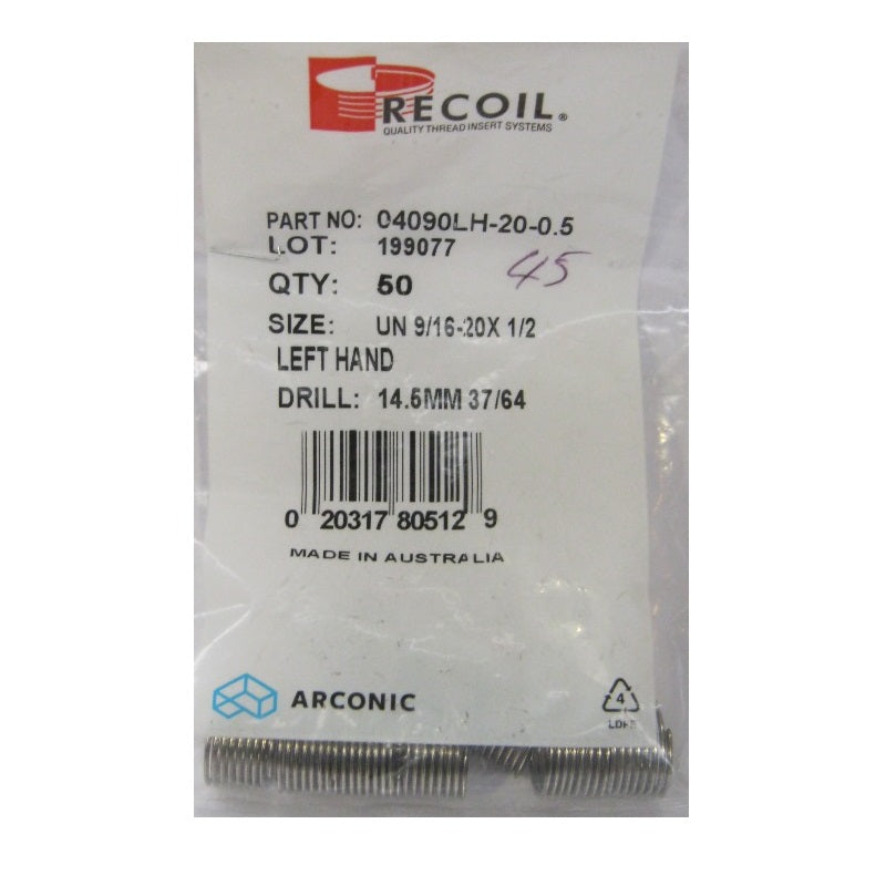 Recoil 9/16 x 20 Left Hand Crank Thread Repair Inserts - Packaging